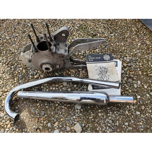 77 - A BSA Gold Star 350 cc crankcase, number DB. 32. GS. 280., a Gold Star silencer and pipe, together w... 