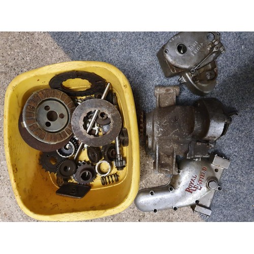 87 - A Royal Enfield gearbox, condition unknown, together with another part gearbox numbered RF 720 and v... 