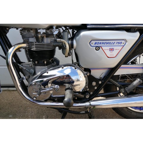 1063 - 1977 Triumph Bonneville Jubilee, 744 cc. Registration number WDX 940S. Frame number T140V CP 81632J.... 