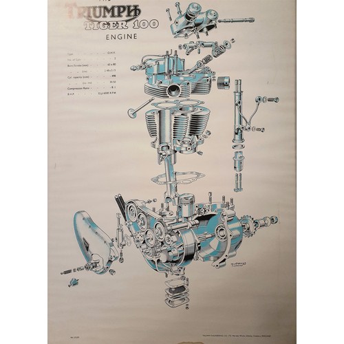 74 - The Triumph Tiger 100 sectional engine poster, ref 211/55, 60 x 41 cm.