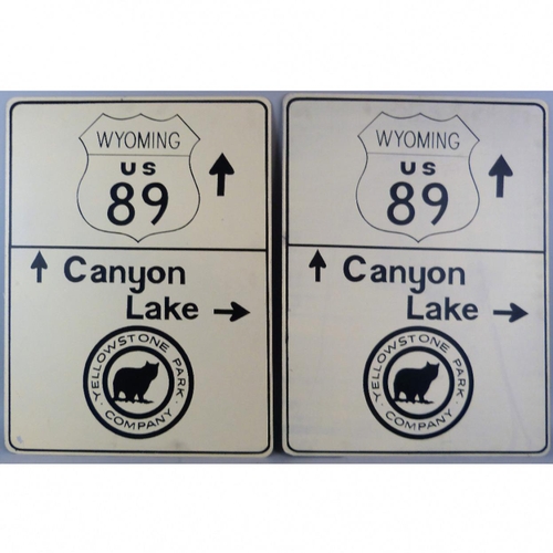 38 - *Two painted tin Wyoming Route 89 signs, 81 x 60 cm.