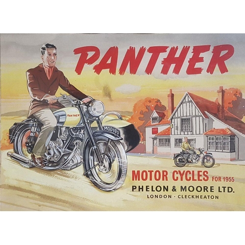 83 - Original artwork for Panther Motorcycles 1955 poster, with pencil markings to the margins, 44 x 33 c... 