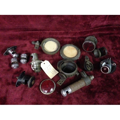 90 - Various King of the Road lamp holders and two brass tax disc holders.