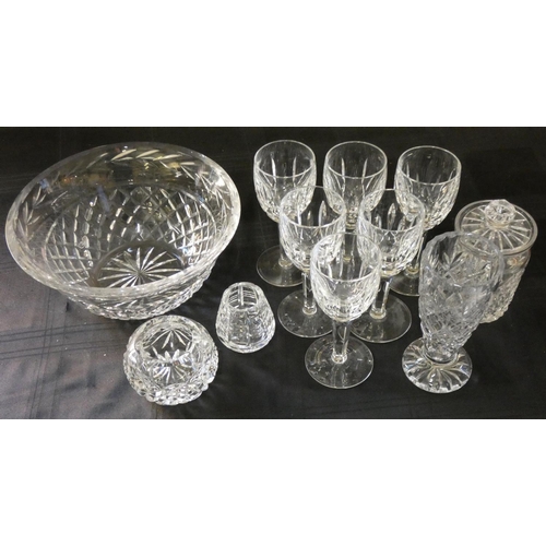 171 - A set of six Waterford Lismore crystal small glasses, a Waterford Glandore pattern bowl, diameter 23... 