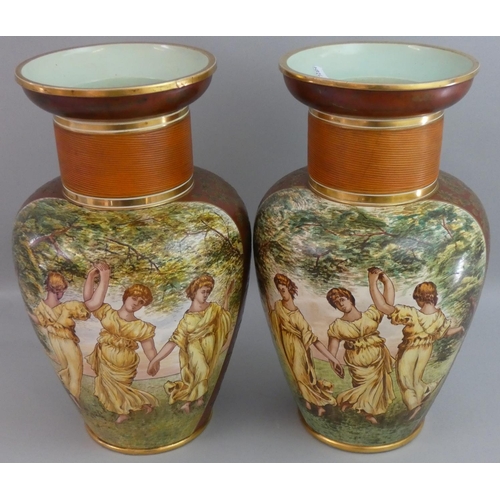 183 - A pair of late 19th century continental large vases, circa 1880, of baluster form, with Three Graces... 