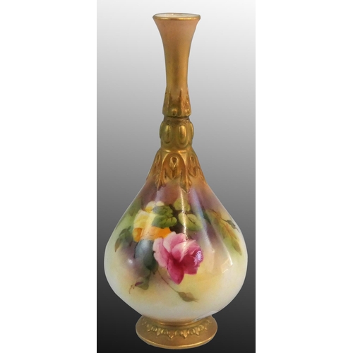 205 - A Royal Worcester thin stemmed bud vase, gilt base and stem with painted floral motif, green date co... 