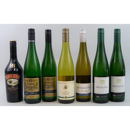 223 - Mosel Riesling, 2015 x 2, four assorted Riesling and a bottle of Baileys (7).