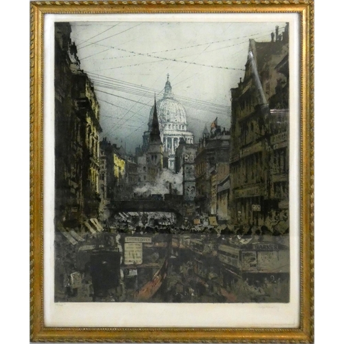 265 - Luigi Kasimir (Austrian 1881-1962) - St Paul's from Fleet Street, limited edition print 66/100, sign... 