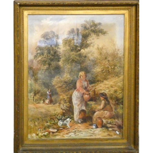 281 - 19th Century English School, rural scene with figures at a well, unsigned, watercolour,  98 x 76 cm,... 