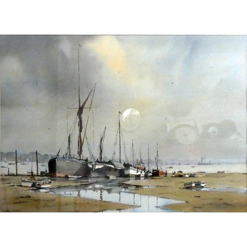 282 - Sidney Cardew (1931-2017), beached sailing barges, watercolour, signed lower left hand corner, 52 x ... 