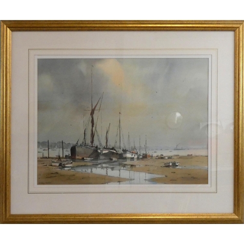 282 - Sidney Cardew (1931-2017), beached sailing barges, watercolour, signed lower left hand corner, 52 x ... 