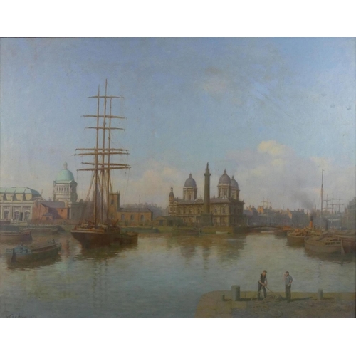 330 - Walter Goodin (1907-1992), Sailing ship in Princes Dock, Hull, signed and dated 1974, oil on board, ... 