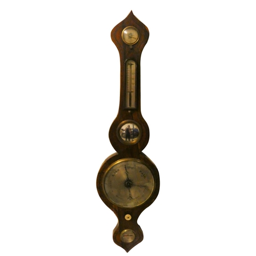 351 - J. Casteletti - a 19th century rosewood banjo shaped barometer thermometer, the silvered dial signed... 