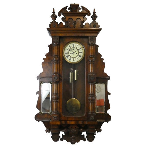 353 - Gustav Becker - a Vienna regulator style walnut wall clock, the celluloid dial with Roman numerals a... 