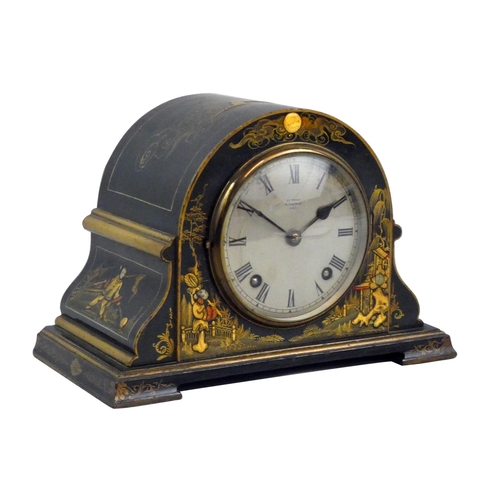 357 - An early 20th century Chinoiserie mantle clock, the silvered dial with black Roman numerals, signed ... 