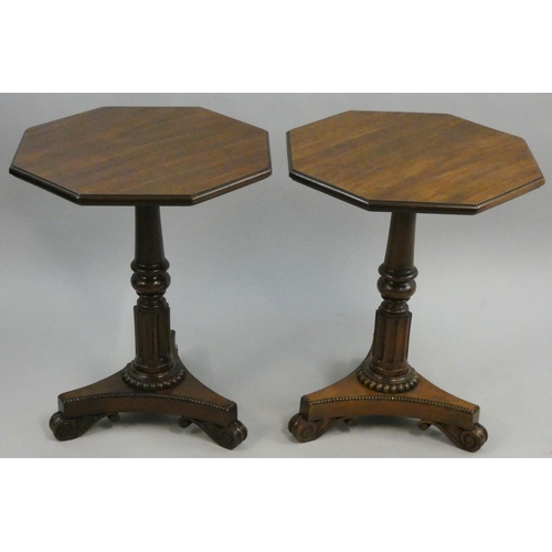 381 - A mahogany octagonal side table, to a turned column with tripod base, diameter 45 cm.