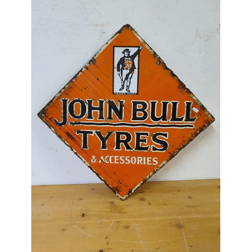 14 - A vintage vitreous enamel hanging advertising sign, John Bull Tyres, 51 x 51 cm. 