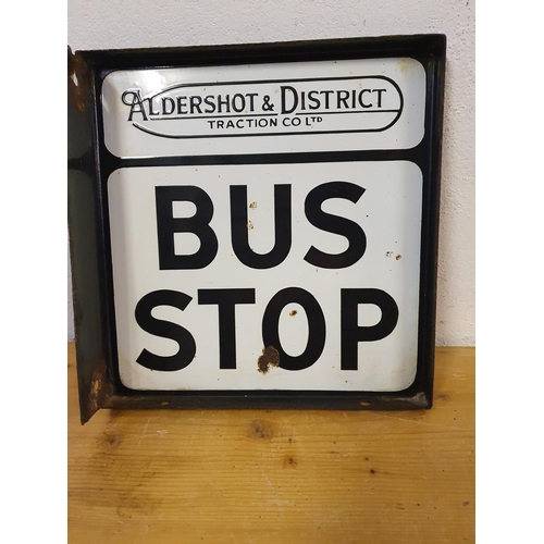 16 - A vintage vitreous enamel double side wall mounted advertising sign, Bus Stop for Aldershot & Distri... 