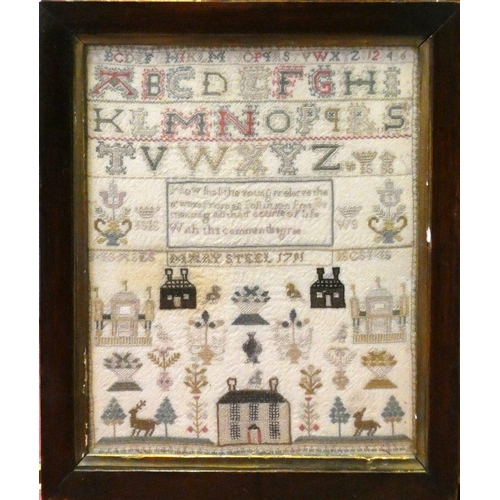 179 - A George III sampler, signed by Mary Steel, 1795, alphabet above a verse 'How shall the younger ....... 