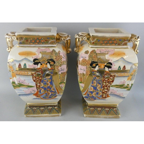 190 - A large pair of Japanese Satsuma baluster vases, Meiji period, decorated with over glaze Samurai and... 