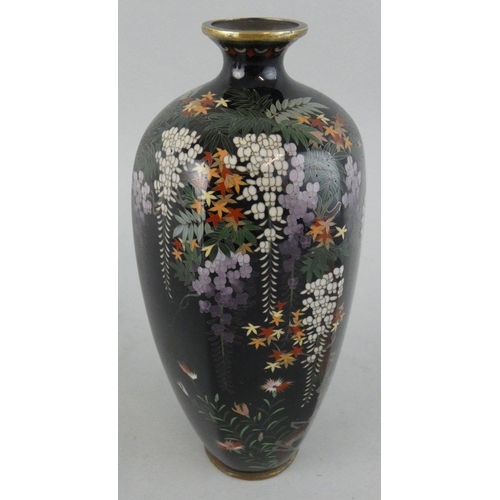 194 - A Japanese silver wire cloisonne vase, Meiji period, of baluster form, decorated with flowering boug... 