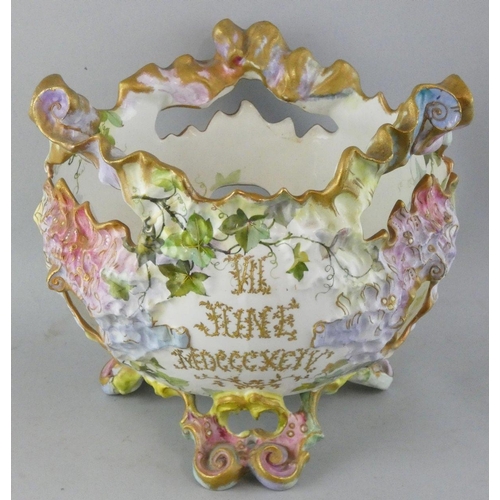 226 - A Victorian Staffordshire presentation jardiniere, stamped jurner 1893, Rd 204276, the pierced natur... 