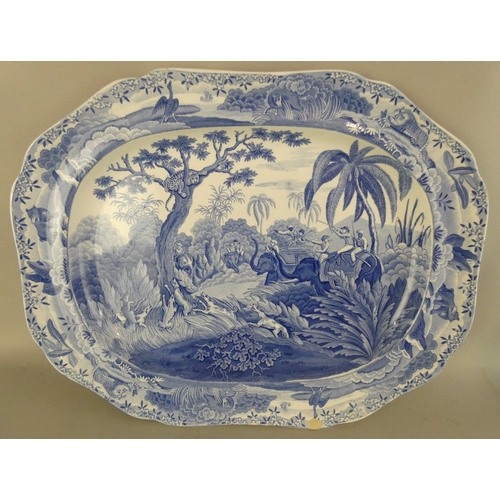 230 - A Spode Pearlware Indian Sporting Series Pattern Platter, circa 1820, printed in underglaze blue wit... 