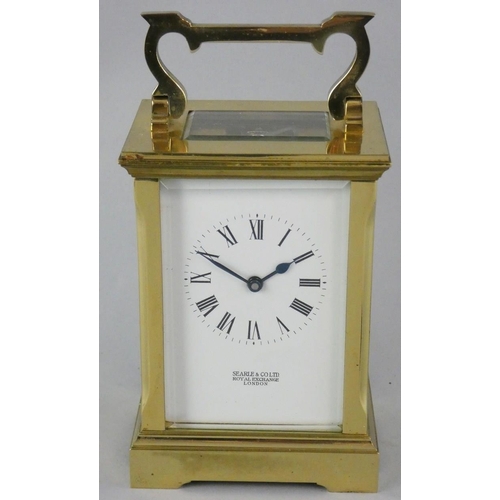 263 - Searle & Co. Ltd, Royal Exchange, London, a five window Anglaise brass carriage time piece, the whit... 