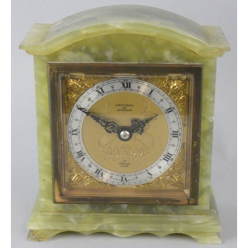 265 - Elliott, retailed by Carmichael of Beverley, a green marble mantle clock, the gilt dial with silvere... 