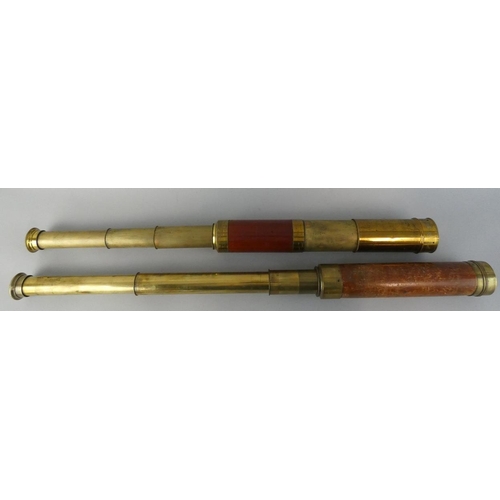 273 - A 19th century brass three-draw telescope, sliding aperture to eyepiece, extending to 76 cm and anot... 