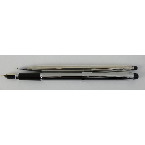 61 - Cross, a chrome fountain pen, apparently unused, case, together with a Cross propelling pencil (2).