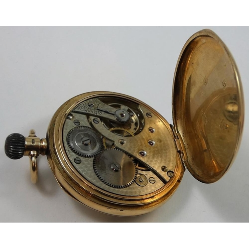 105 - A 9ct rose gold keyless wind open face pocket watch, Birmingham 1920, the white enamel dial with bla... 