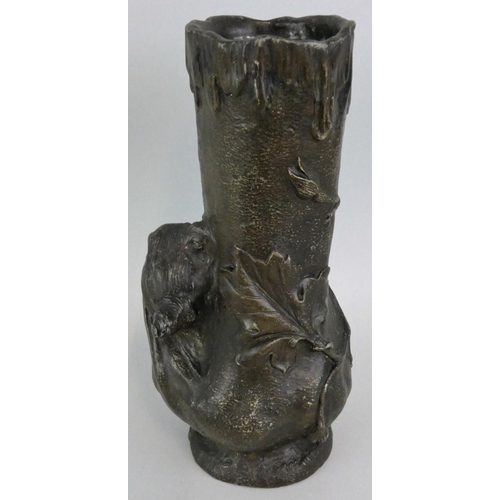 129 - A French Art Nouveau bronzed spelter vase, signed Gregor '02, of baluster form with a lady draped ar... 