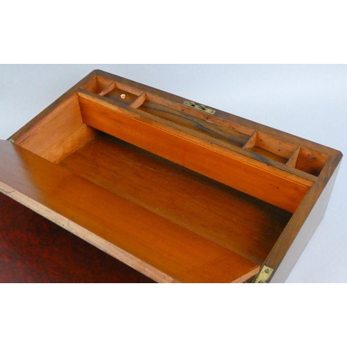 137 - A Victorian mahogany and boxwood inlaid writing slope, with two multicoloured bands of geometric des... 