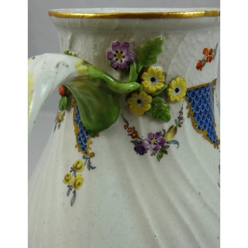 175 - An 18th century Meissen coffee pot and cover, of baluster form with floral and branch handle, floral... 