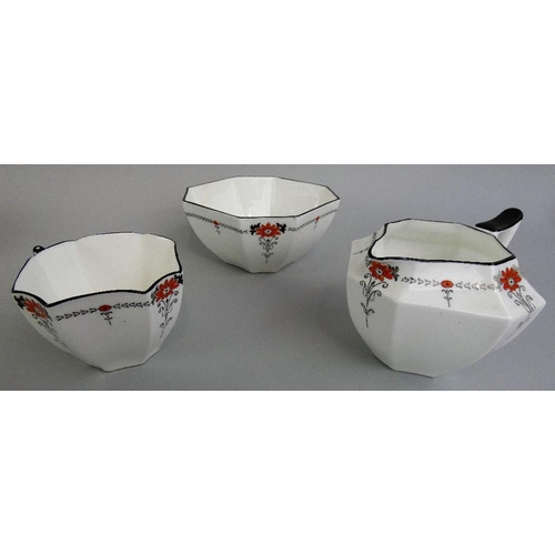 201 - A Shelly Queen Anne design red daisy pattern part tea set, design 11497, comprising; eleven cups, tw... 