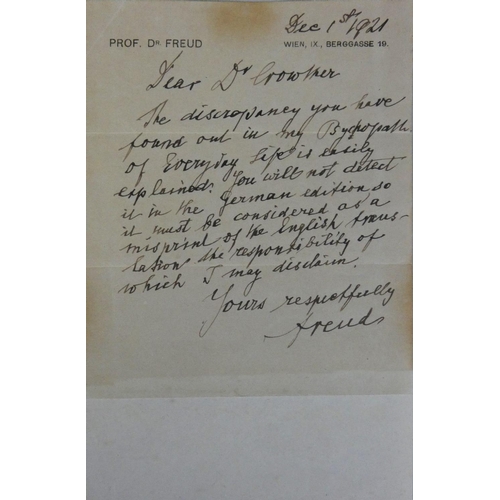 218 - Freud, Sigmund: (1856-1939) Austrian Neurologist & Founder of Psychoanalysis. A signed letter dated ... 