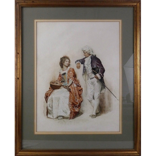 222 - 19th century continental school, an 18th century man and woman, watercolour, unsigned, 45 x 34 cm, g... 