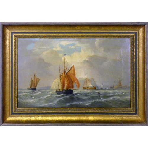 239 - William Daniel Penny (1834 - 1924), Fishing vessels sailing off the Whitby coast, oil on canvas, sig... 