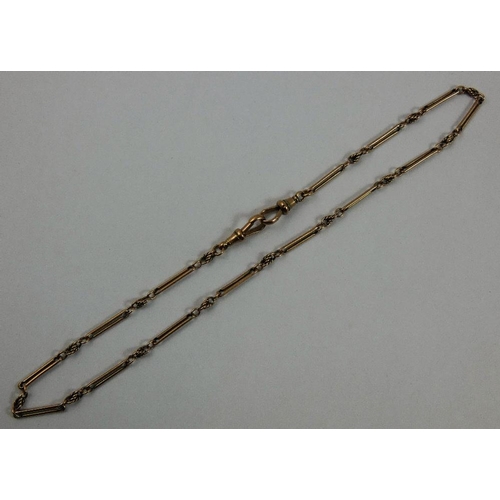 84 - A 9ct rose gold baton and twist watch chain, 10 g.