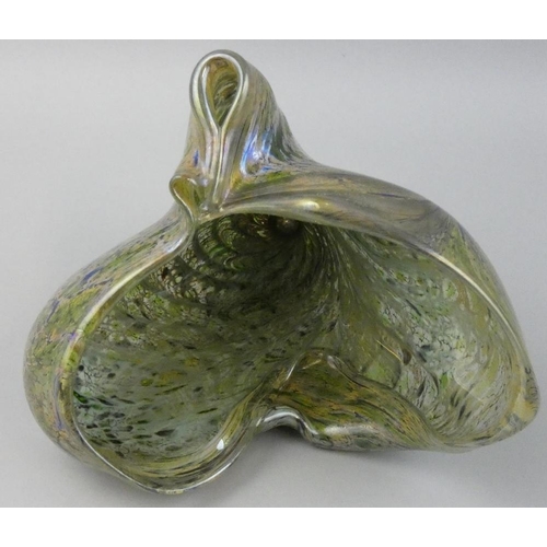 248 - A Peter Layton Art Glass iridescent shell with silver tip, London 1986, signed and dated 1986, lengt... 