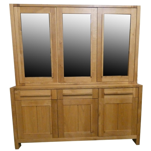 196 - A Marks and Spencer solid oak and veneer sonoma three door tall glazed display cabinet (product code... 