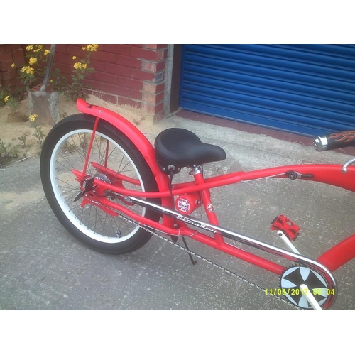 46 - Red Baron - a custom built bicycle, in the form of a stretched cruiser, 3 speed gears, hub brakes, 7... 