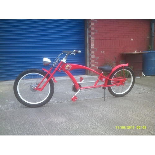 46 - Red Baron - a custom built bicycle, in the form of a stretched cruiser, 3 speed gears, hub brakes, 7... 