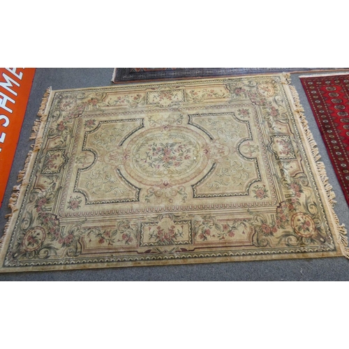 63 - A Belgium silk and viscose patterned rug, 200 x 290cm