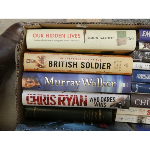 72 - An extensive collection of mainly militaria related hard back and paper back books in six boxes (6)