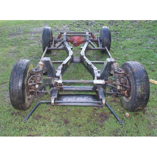 36 - c. mid 1970's Reliant Scimitar shortened chassis, with diff, axle, wheels and front suspension. This... 