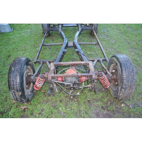 36 - c. mid 1970's Reliant Scimitar shortened chassis, with diff, axle, wheels and front suspension. This... 