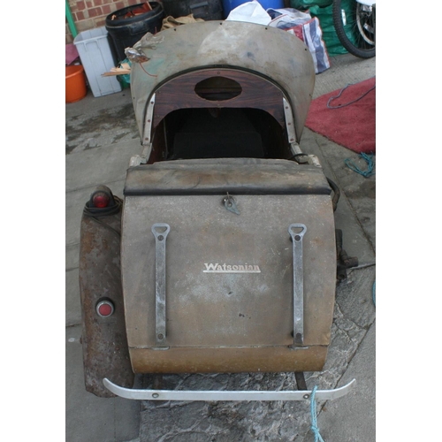 59 - c. 1950's. A Watsonian single passenger side car, with braked chassis, in need of restoration.