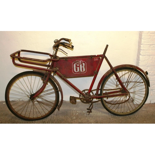 71 - A North East Gas Board tradesman's carrier bicycle, possibly a Gundle, circa 1950, numbered 331, in ... 